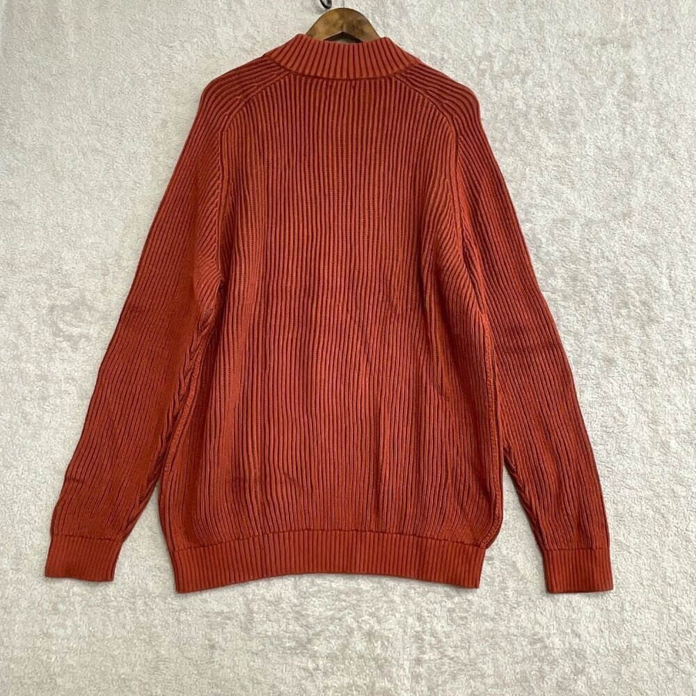 NEW Lands’ End Men’s XL Ribbed Knit Sweater Mock neck Red Rust 100% Cotton - Picture 2 of 9